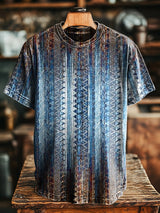 Herren T-Shirt im Vintage-Stil mit Farbverlauf & Streifen – Lockerer Schnitt, Baumwollmischung, ideal für Frühling & Sommer