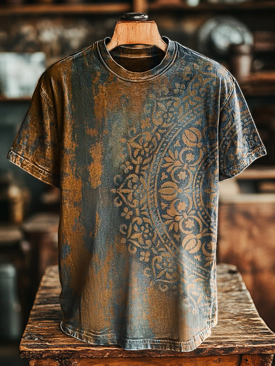 Herren T-Shirt mit Vintage Blumenmuster Print – Abstraktes Design, lockerer Schnitt, Baumwollmischung, ideal für Frühling & Sommer