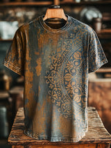 Herren T-Shirt mit Vintage Blumenmuster Print – Abstraktes Design, lockerer Schnitt, Baumwollmischung, ideal für Frühling & Sommer