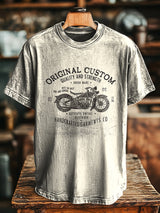 Herren T-Shirt mit Vintage Biker Slogan Print – Abstraktes Design, lockerer Schnitt, Baumwollmischung, ideal für Frühling & Sommer