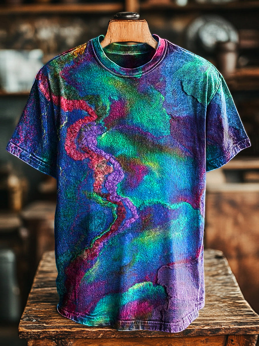 Herren T-Shirt mit Vintage Neon Textured Print – Abstraktes Design, lockerer Schnitt, Baumwollmischung, ideal für Frühling & Sommer
