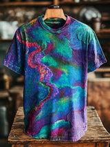 Herren T-Shirt mit Vintage Neon Textured Print – Abstraktes Design, lockerer Schnitt, Baumwollmischung, ideal für Frühling & Sommer