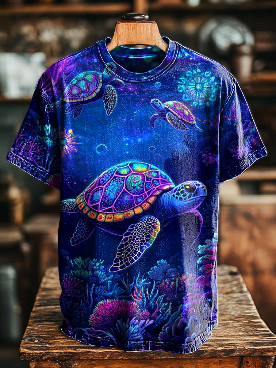 Herren Vintage Hawaii T-Shirt mit Schildkröten-Print – Lässig, Locker, Perfekt für Frühling & Sommer