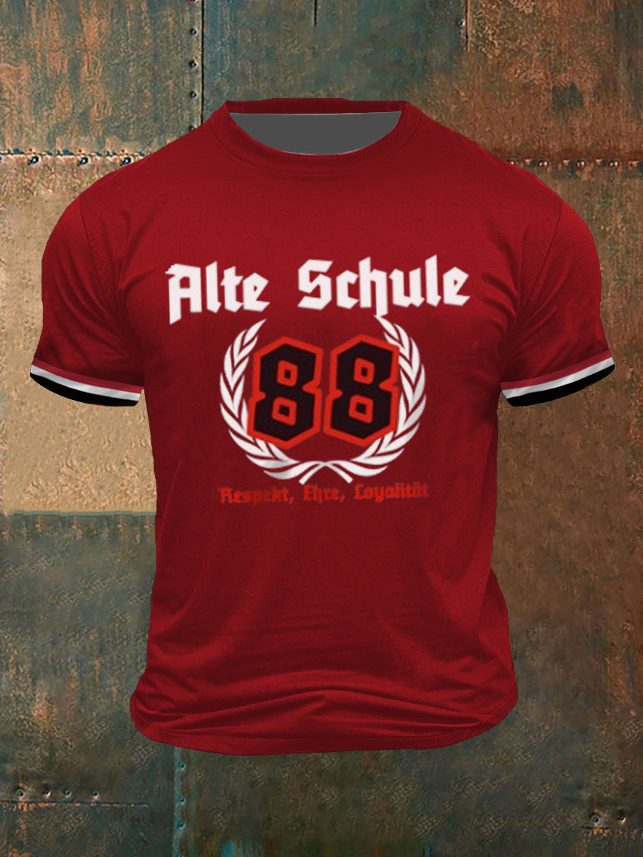 Herren T-Shirt „Alte Schule“ – Kurzarm, Vintage-Druck, Baumwollmischung