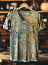 Herren T-Shirt mit Abstraktem Used-Look-Print – V-Ausschnitt, Lässig & Bequem, Baumwollmix