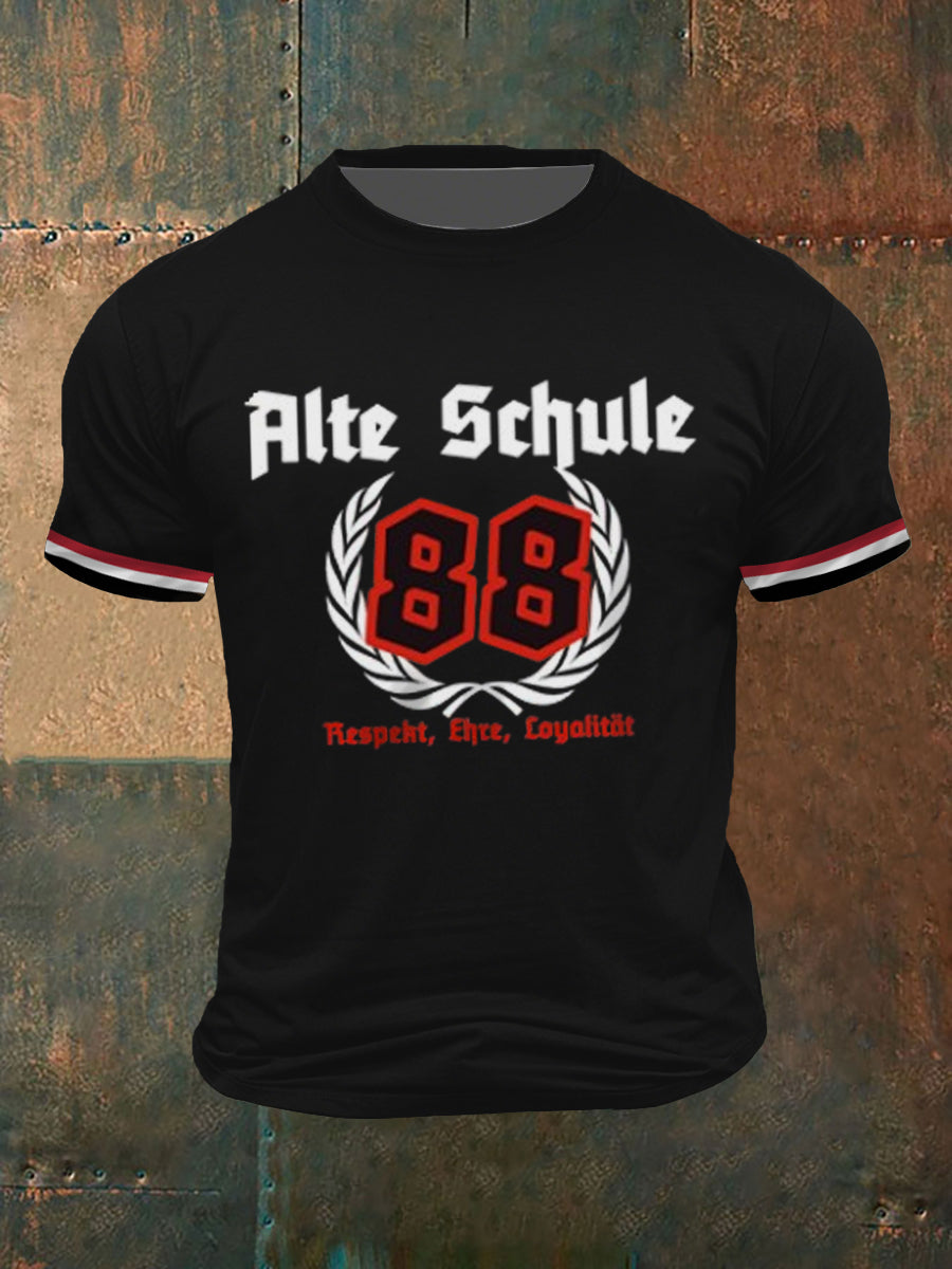 Herren T-Shirt „Alte Schule“ – Kurzarm, Vintage-Druck, Baumwollmischung
