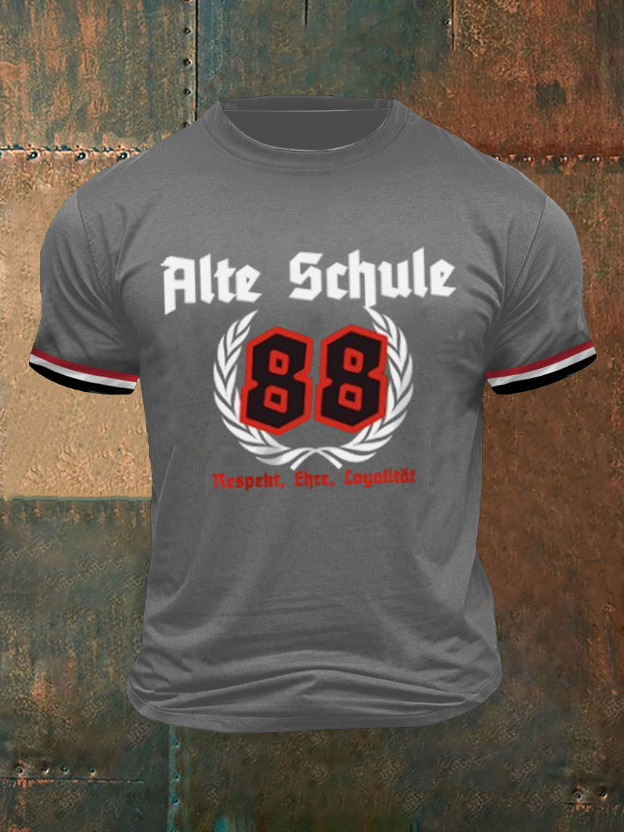 Herren T-Shirt „Alte Schule“ – Kurzarm, Vintage-Druck, Baumwollmischung