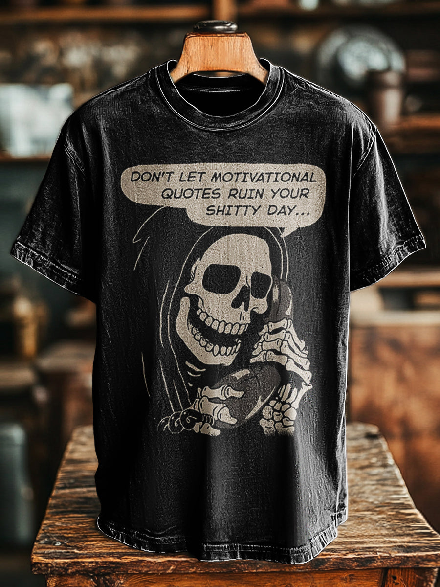Herren Lustiges Totenkopf T-Shirt mit Satire-Print – Lockerer Schnitt, Baumwollmischung, Kurzarm