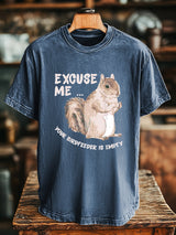 Herren Vintage T-Shirt mit Eichhörnchen-Print – Lockerer Schnitt, Baumwollmix, Ideal für Frühling & Sommer