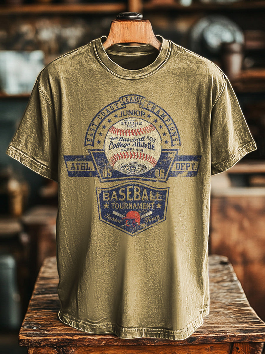 Herren Retro T-Shirt mit Baseball-Print – Lässiger Schnitt, Vintage-Stil, Baumwollmix für Frühling & Sommer