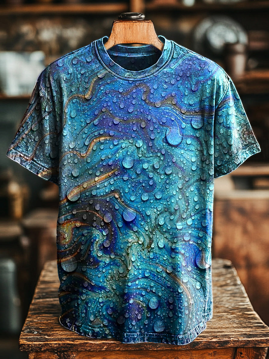 Herren Vintage T-Shirt mit Wasserperlen-Strukturprint – Rundhals, kurzärmelig, locker geschnitten für Frühling & Sommer
