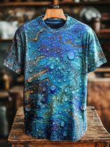 Herren Vintage T-Shirt mit Wasserperlen-Strukturprint – Rundhals, kurzärmelig, locker geschnitten für Frühling & Sommer