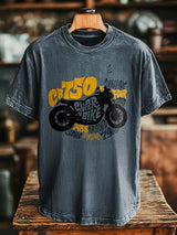 Herren Vintage T-Shirt mit Biker-Slogan-Print – Rundhals, kurzärmelig, lockerer Schnitt für Frühling & Sommer