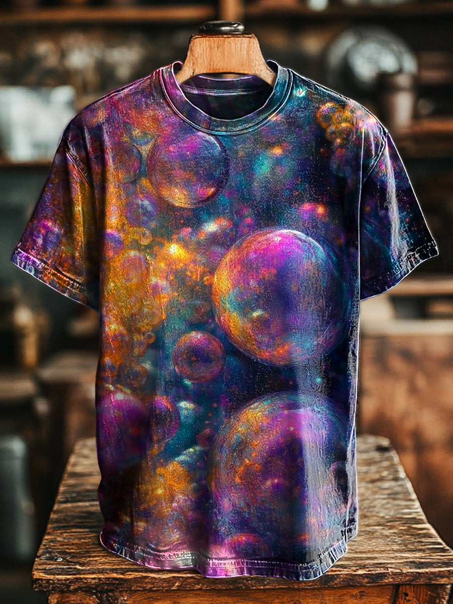 Herren Vintage T-Shirt mit Bunter Ball-Print – Rundhals, Kurzarm, Lockere Passform für Frühling & Sommer