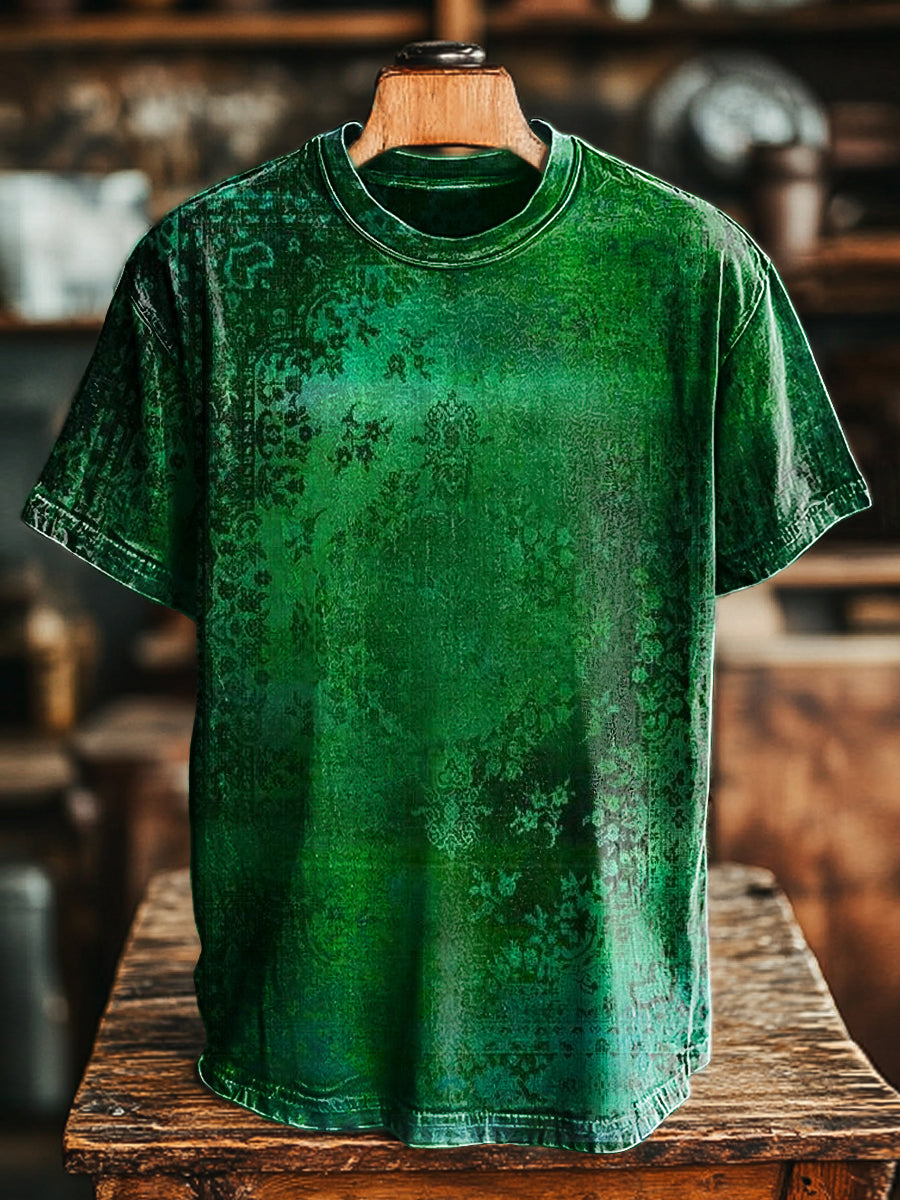 Herren Vintage T-Shirt mit ethnischem Blumenmuster – Lockerer Schnitt, Rundhals, Kurzarm für Frühling & Sommer