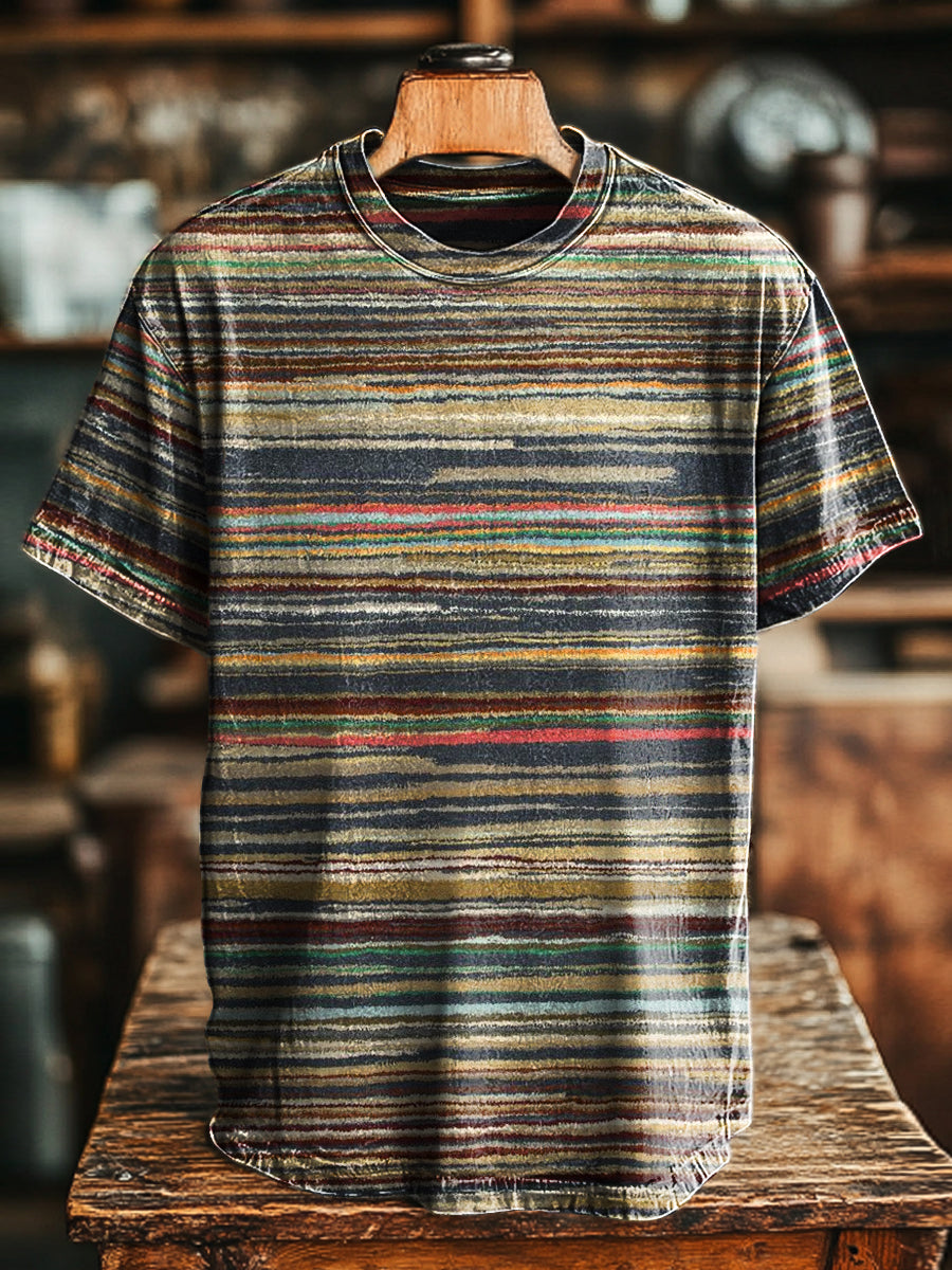 Herren Vintage T-Shirt mit abstraktem Streifenprint – Lockerer Schnitt, Rundhals, Kurzarm