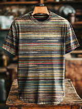 Herren Vintage T-Shirt mit abstraktem Streifenprint – Lockerer Schnitt, Rundhals, Kurzarm