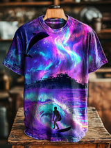 Herren Retro T-Shirt mit Aurora Surfer Delfin Print – Lockerer Schnitt, Rundhals, Kurzarm