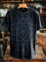 Herren Vintage T-Shirt mit Abstraktem Totem-Print – Lockerer Schnitt, Rundhals, Kurzarm