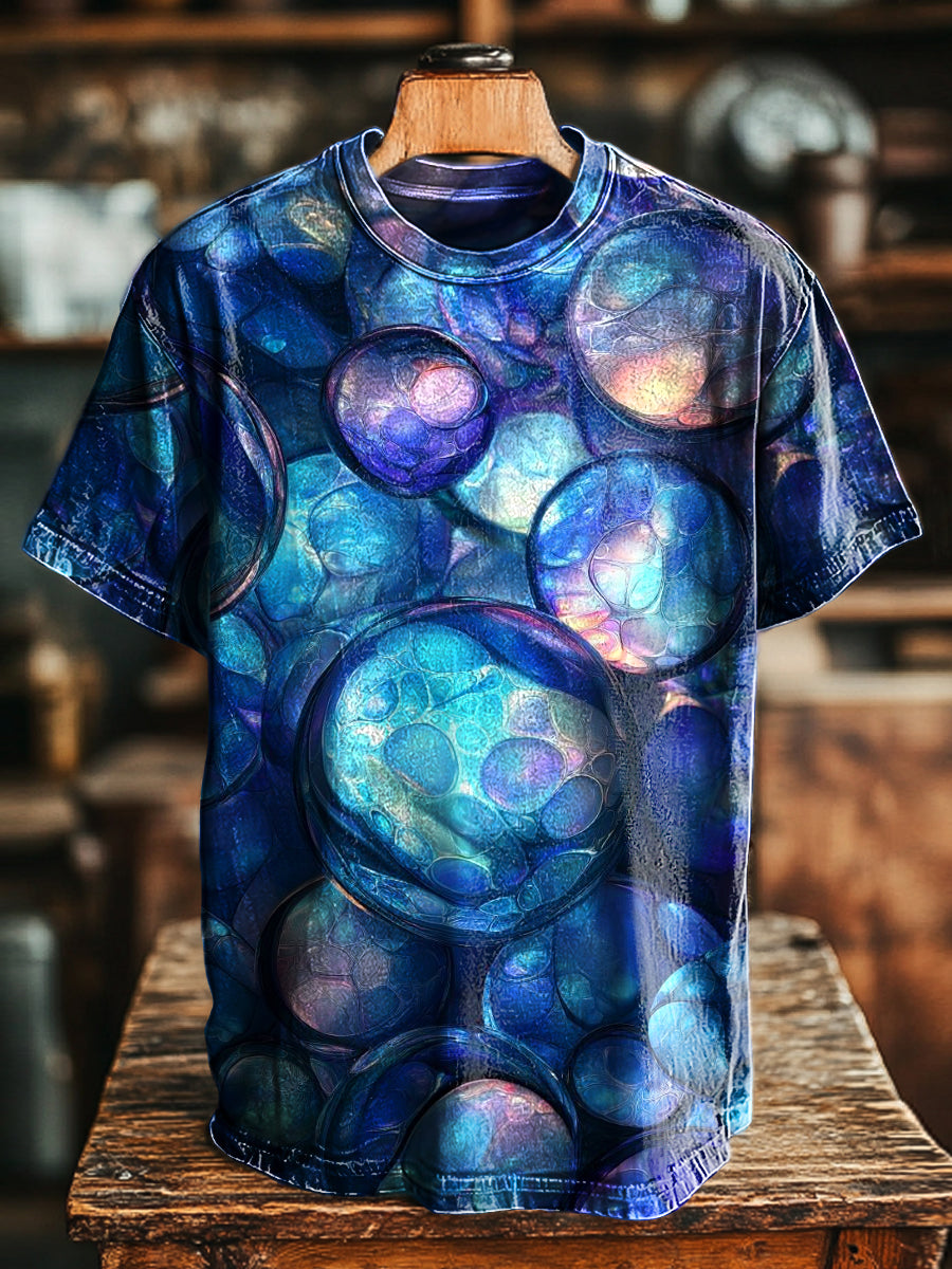 Herren Vintage T-Shirt mit Abstraktem Wassertropfen-Print – Lockerer Schnitt, Kurzarm, Rundhals