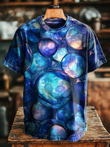 Herren Vintage T-Shirt mit Abstraktem Wassertropfen-Print – Lockerer Schnitt, Kurzarm, Rundhals