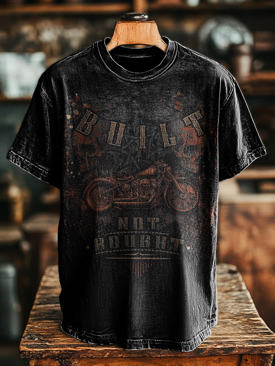 Herren Vintage T-Shirt mit Motorrad-Print – Lockerer Schnitt, Kurzarm, Rundhals