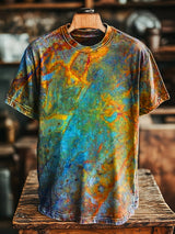 Herren Vintage T-Shirt mit buntem strukturiertem Print – Locker geschnittenes Freizeitshirt im Casual-Stil
