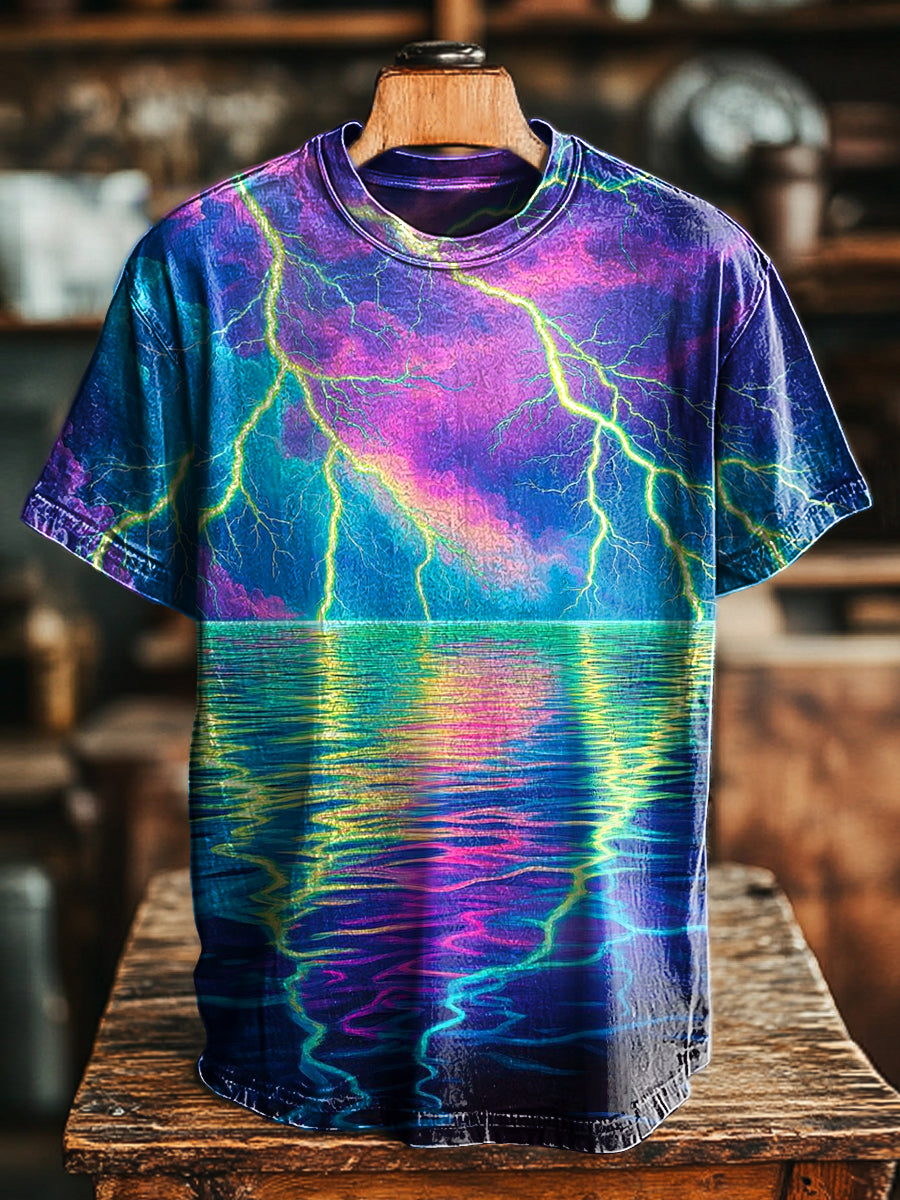 Herren Vintage T-Shirt mit neonfarbigem Blitz-Print – Locker geschnittenes Casual-Shirt