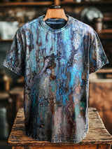 Herren Vintage T-Shirt mit Abstraktem Farbigem Texturiertem Druck – Lässiger Rundhalsausschnitt, Lockerer Stil