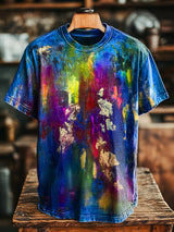 Herren T-Shirt mit Vintage Abstraktem Farbkunst-Print – Lässiger, Lockerer Stil