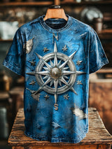 Herren T-Shirt mit Vintage Kompass-Print – Lässig, Locker, Maritimer Stil