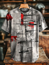 Herren T-Shirt mit Vintage Linien-Print – Lässig, Locker, Kurzarm