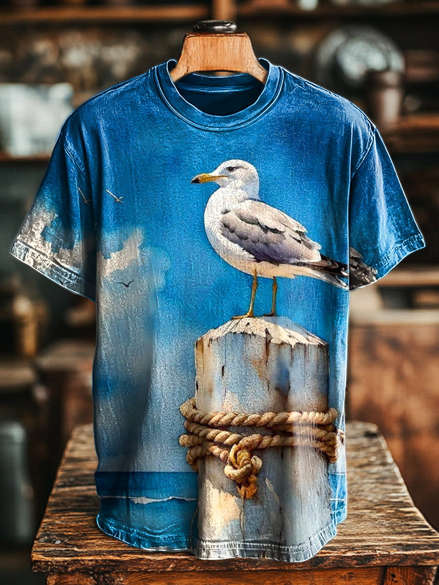 Herren T-Shirt mit Vintage Möwen und Meer Print – Lässiger Oversize-Stil, komfortabel und trendig
