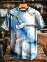 Herren T-Shirt mit Vintage-Abstraktem Möwen-Print – Lässiger Oversize-Stil, bequem und stylisch
