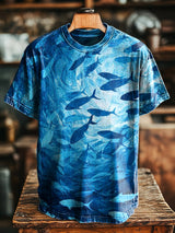Herren T-Shirt mit Vintage-Abstraktem Fisch-Print – Lässiger Oversize-Stil, einzigartig und bequem