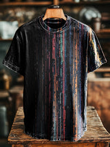 Herren T-Shirt mit Vintage-Print in abstrakten Farblinien – Lockerer Schnitt & Baumwollmischung für Alltag und Freizeit