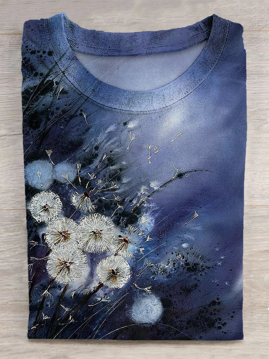 Unisex T-Shirt mit Vintage-Pusteblumen-Print – Lockerer Schnitt & Baumwollmix für lässige Looks Royalblau / S