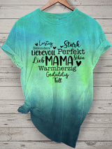 Damen T-Shirt mit Wortwolke „Mama – perfekt stark liebevoll“ – Kurzarm & Farbverlauf als liebevolles Muttertagsgeschenk