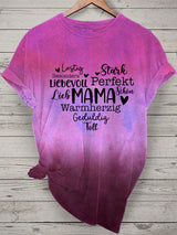 Damen T-Shirt mit Wortwolke „Mama – perfekt stark liebevoll“ – Kurzarm & Farbverlauf als liebevolles Muttertagsgeschenk