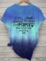 Damen T-Shirt mit Wortwolke „Mama – perfekt stark liebevoll“ – Kurzarm & Farbverlauf als liebevolles Muttertagsgeschenk