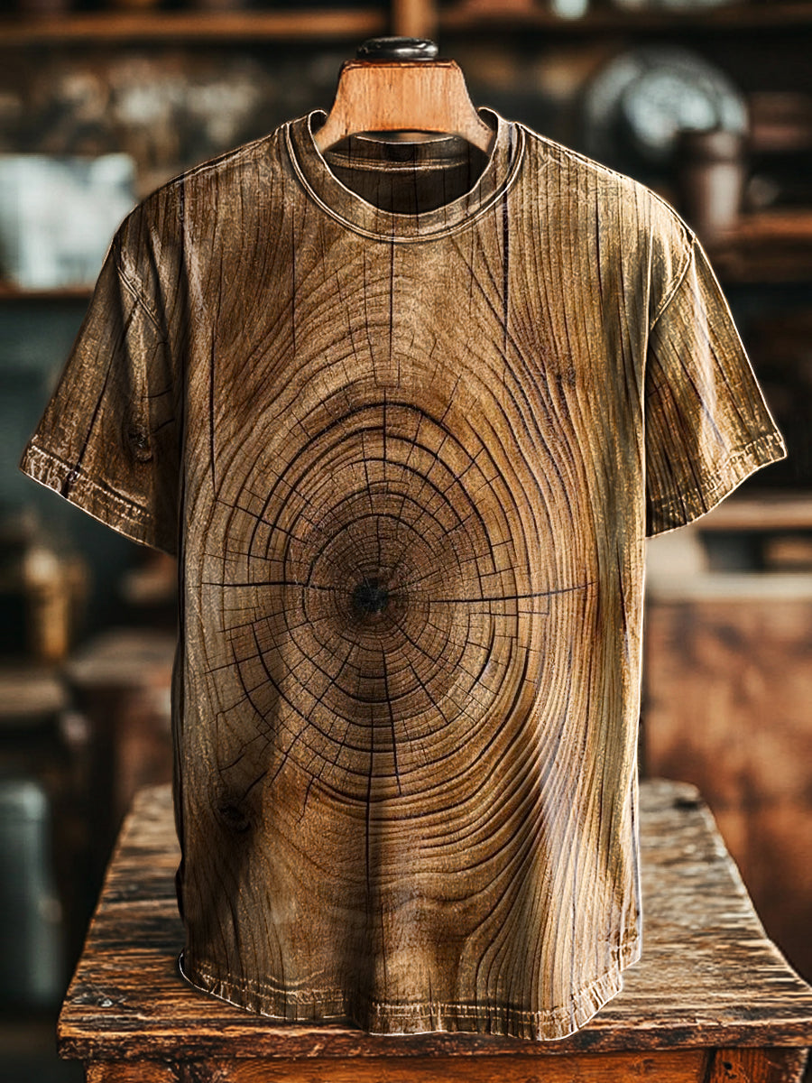 Herren T-Shirt mit abstraktem Baumlinien-Print im Vintage-Stil – Lockerer Schnitt & Baumwollmischung für kreative