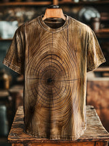 Herren T-Shirt mit abstraktem Baumlinien-Print im Vintage-Stil – Lockerer Schnitt & Baumwollmischung für kreative