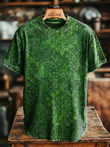 Herren T-Shirt mit botanischem Blumen-Print im Retro-Stil – Lockerer Schnitt & Baumwollmix für lässige Sommerlooks Grün