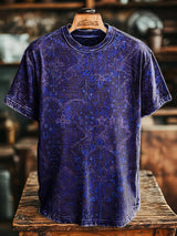 Herren T-Shirt mit botanischem Blumen-Print im Retro-Stil – Lockerer Schnitt & Baumwollmix für lässige Sommerlooks Lila