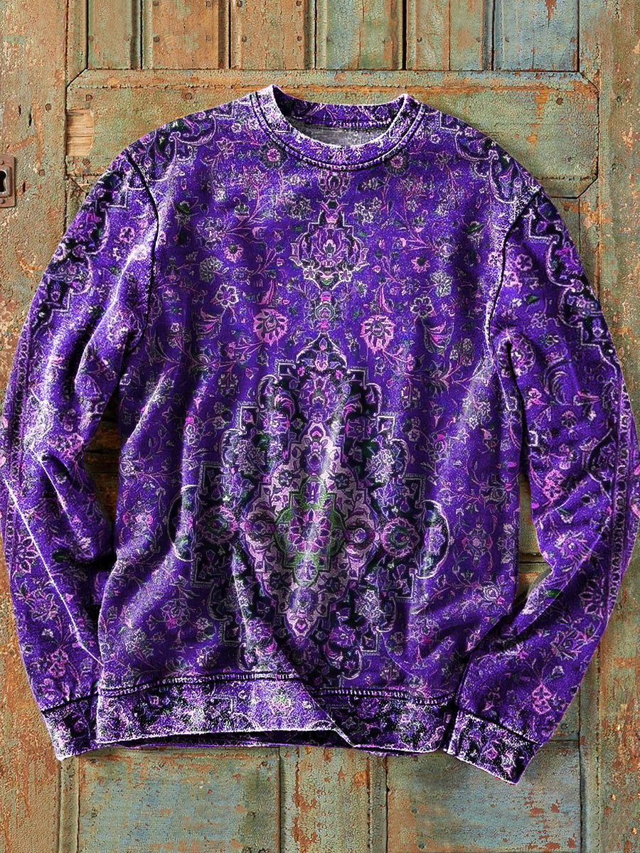 Herren Sweatshirt mit floralem Print im Vintage-Ethno-Stil – Baumwollmix & lockerer Schnitt für Alltag und Freizeit