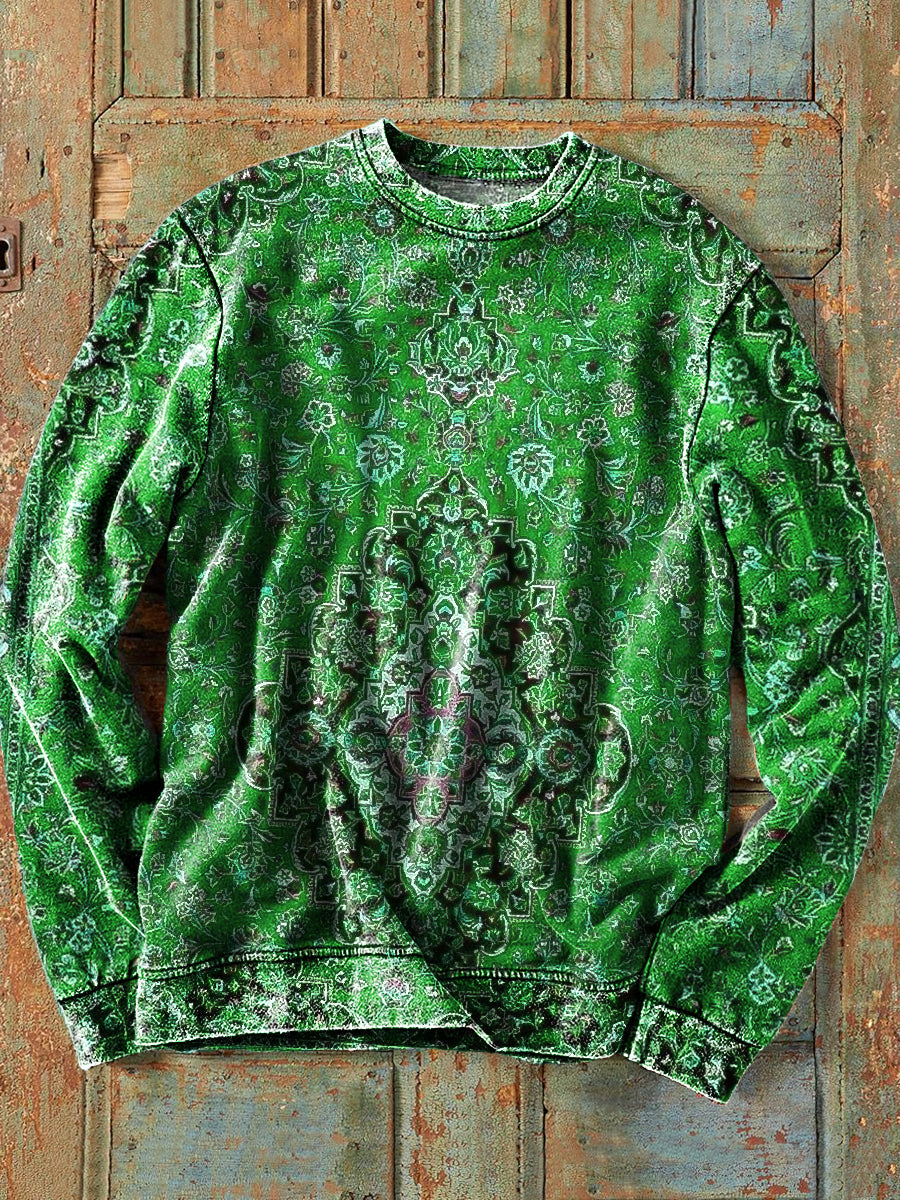 Herren Sweatshirt mit floralem Print im Vintage-Ethno-Stil – Baumwollmix & lockerer Schnitt für Alltag und Freizeit
