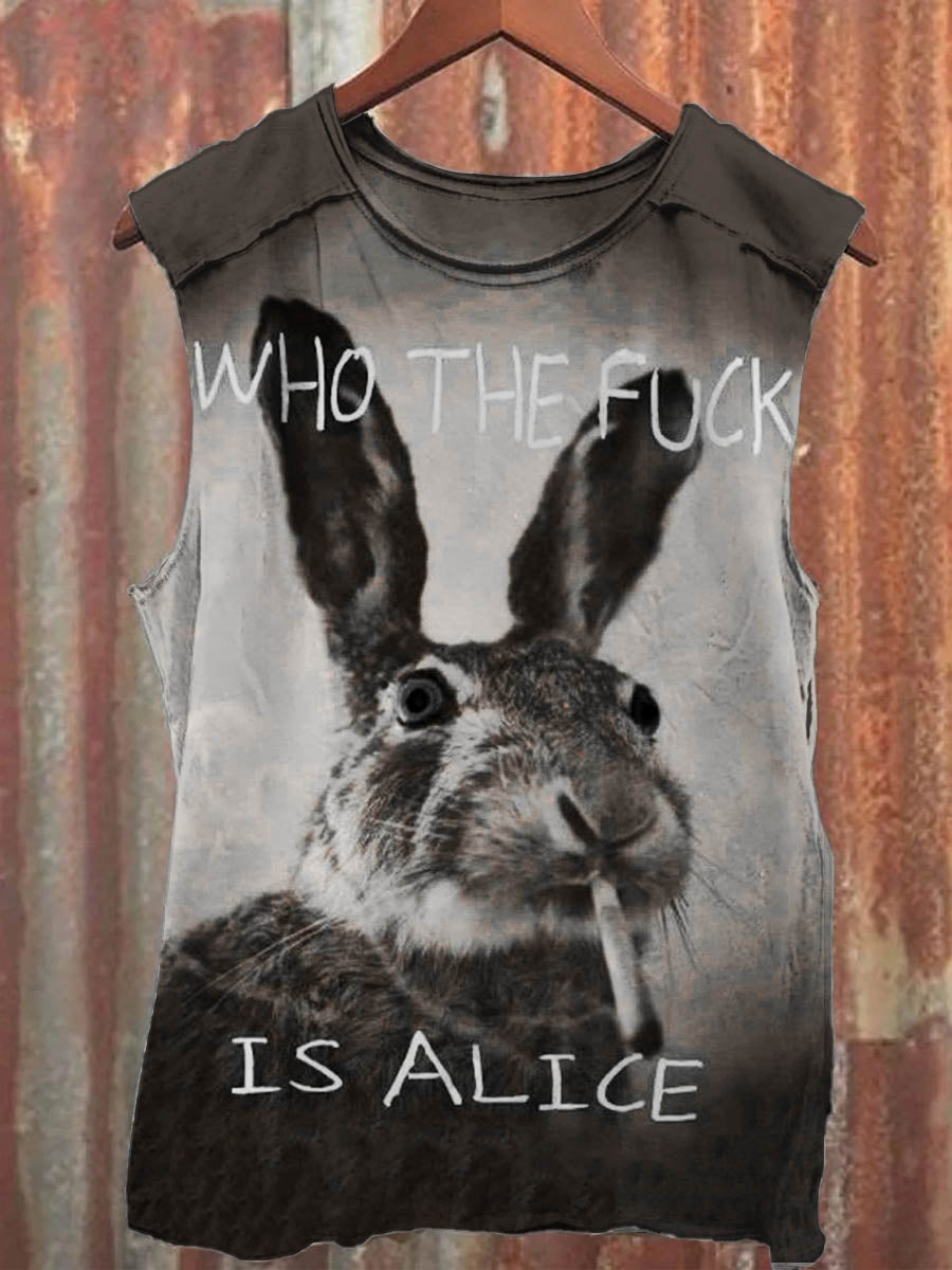 Herren Tanktop mit lustigem Hasen-Print – Lockerer Schnitt & Baumwollmischung für Sommer und Freizeit Schwarz / S