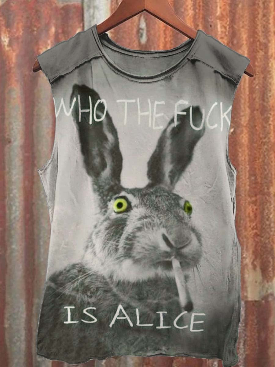 Herren Tanktop mit lustigem Hasen-Print – Lockerer Schnitt & Baumwollmischung für Sommer und Freizeit Grau / S