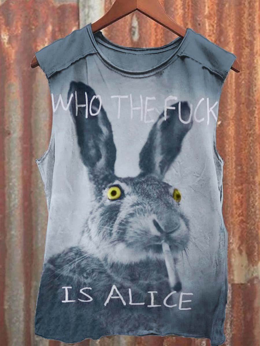 Herren Tanktop mit lustigem Hasen-Print – Lockerer Schnitt & Baumwollmischung für Sommer und Freizeit Blau / S