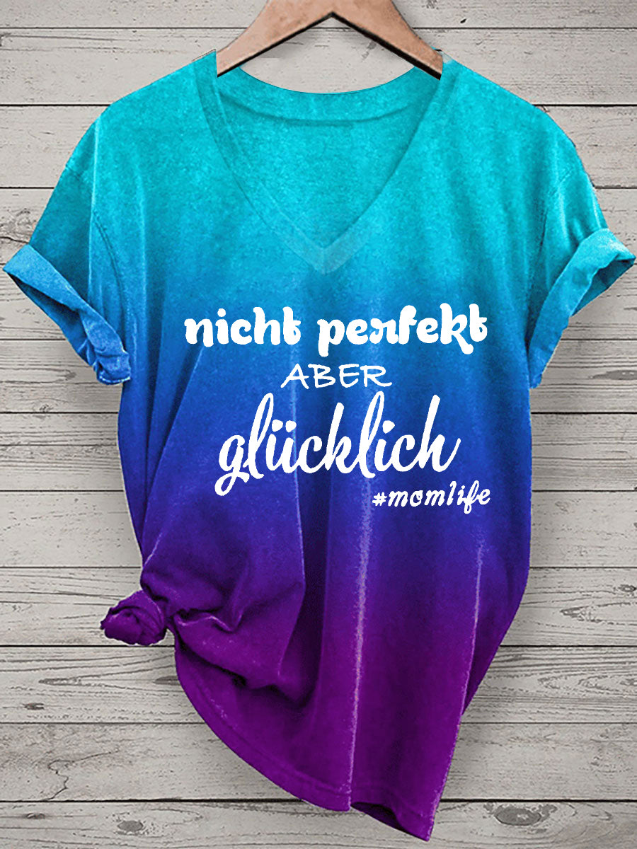 Damen T-Shirt mit Spruch „Nicht perfekt, aber glücklich“ – Lockeres Kurzarmshirt für Alltag & Freizeit